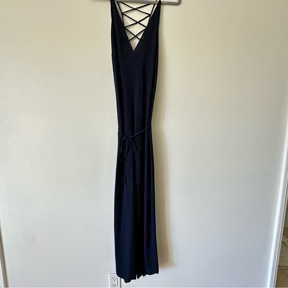 Reformation Navy Wide Leg Jumpsuit, One Size